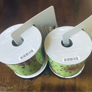 (2) Pier 1 Festive Green Ribbon with Red Accents